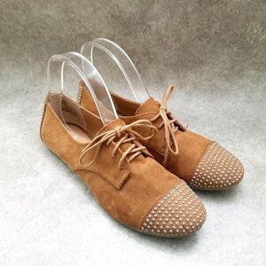 Bakers Womens Sz 7.5 M Brown Slip On Lace Up Studded Cap Toe Oxford Flats